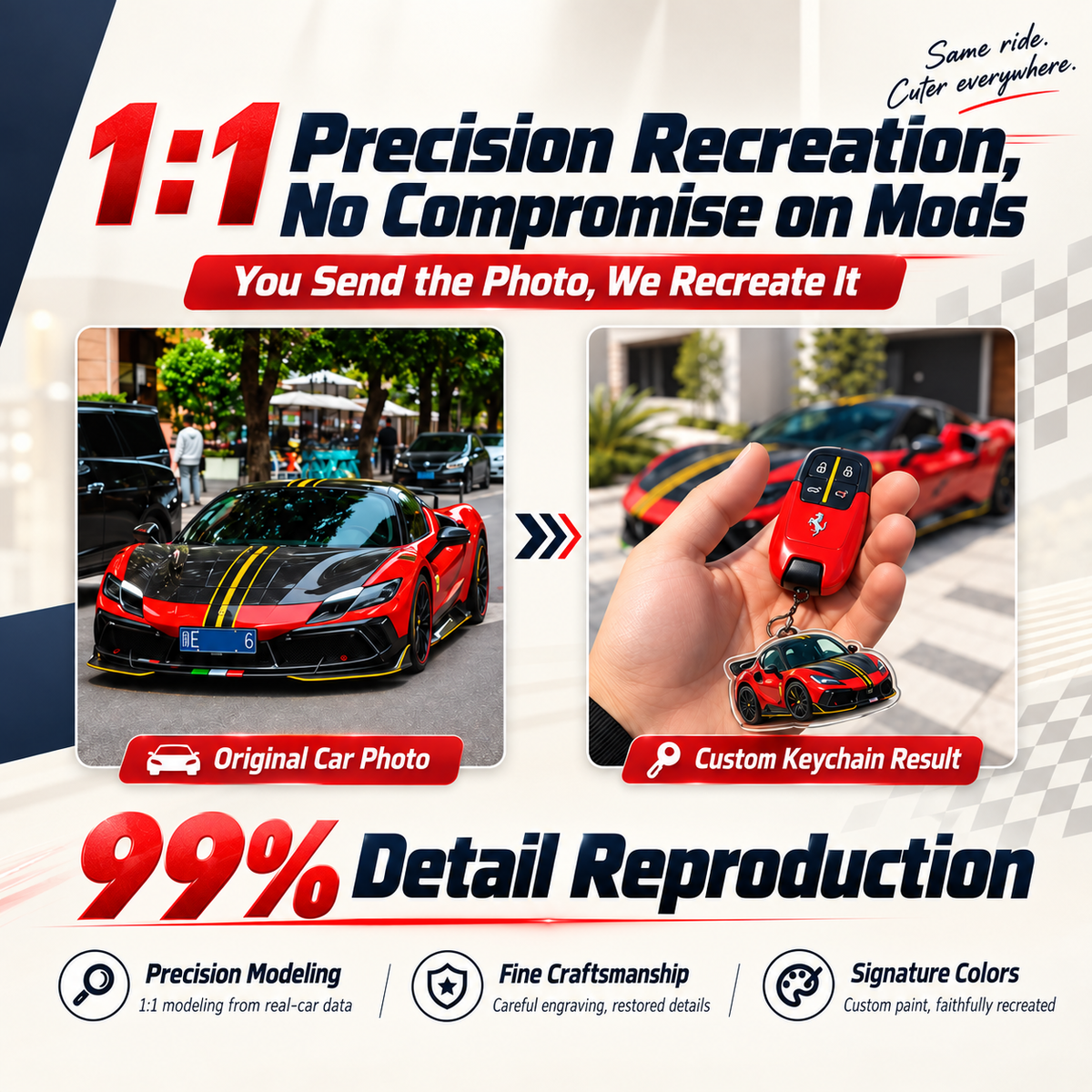 Custom car keychain detail showing personalized vehicle design