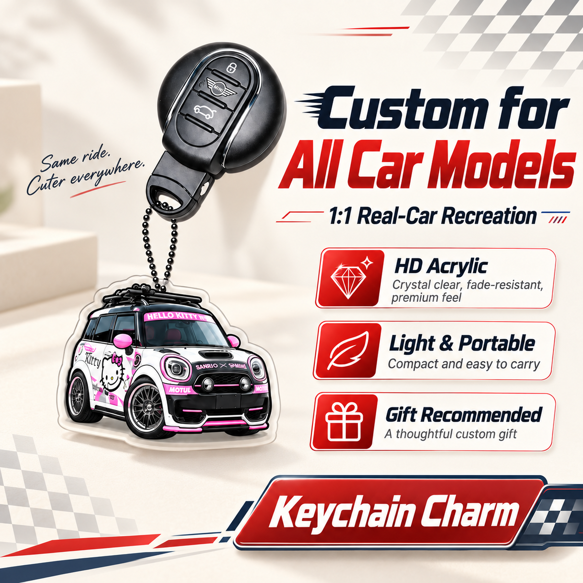 Personalized acrylic car keychain example