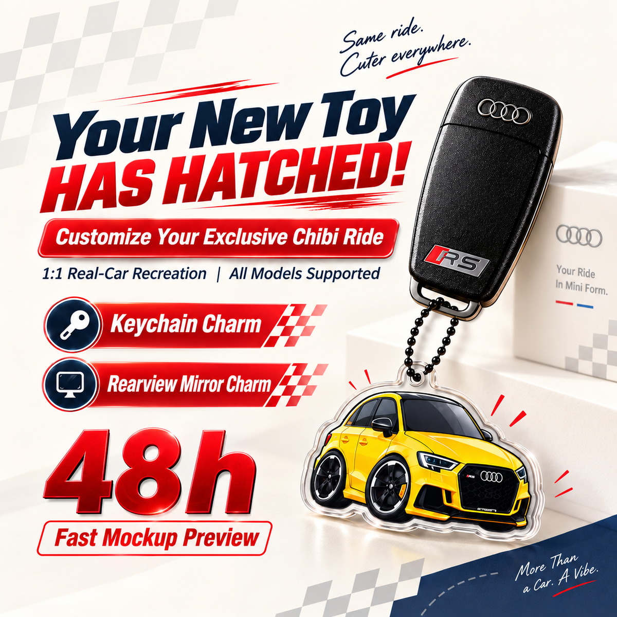 Personalized car keychain with custom vehicle artwork