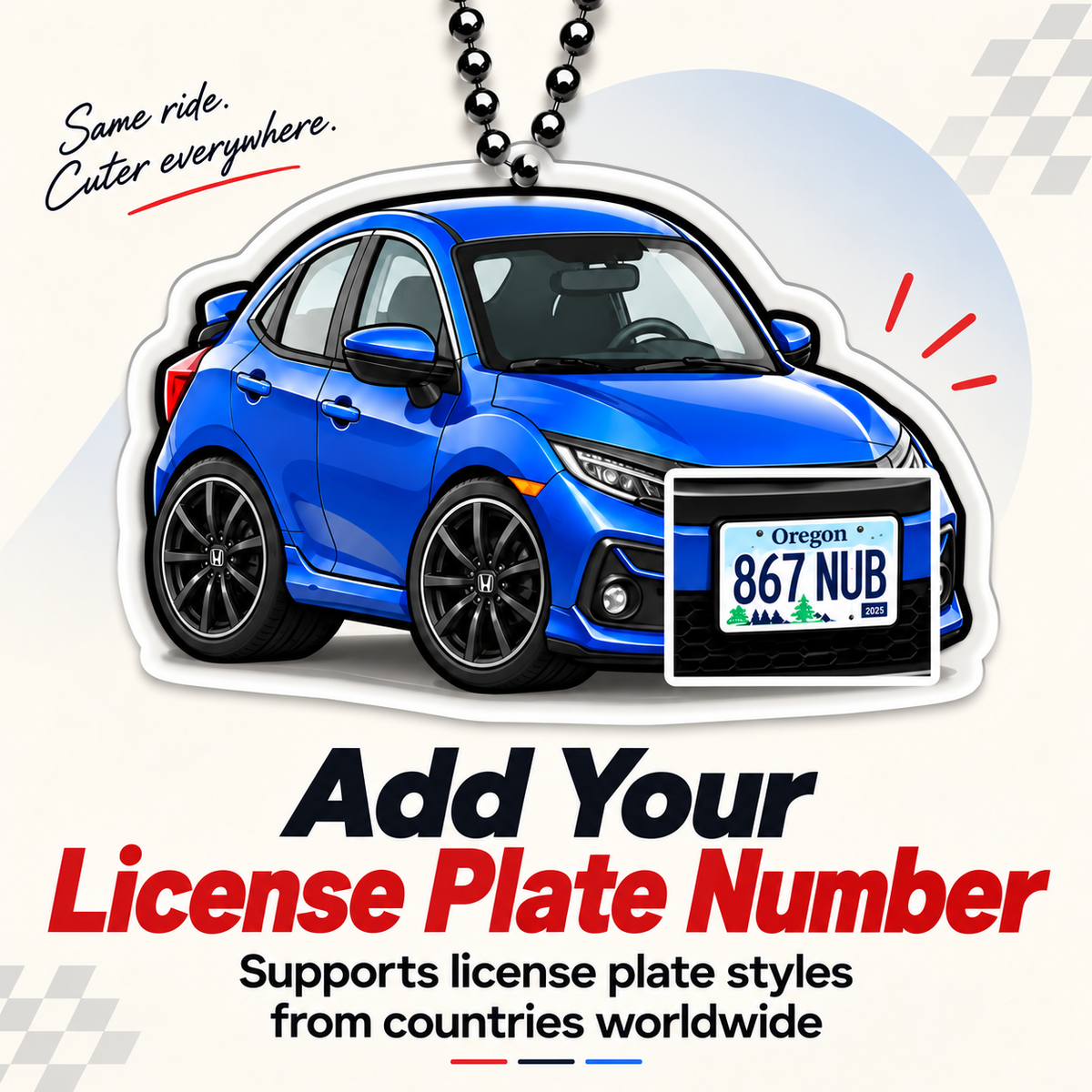 Custom car keychain made from customer vehicle details